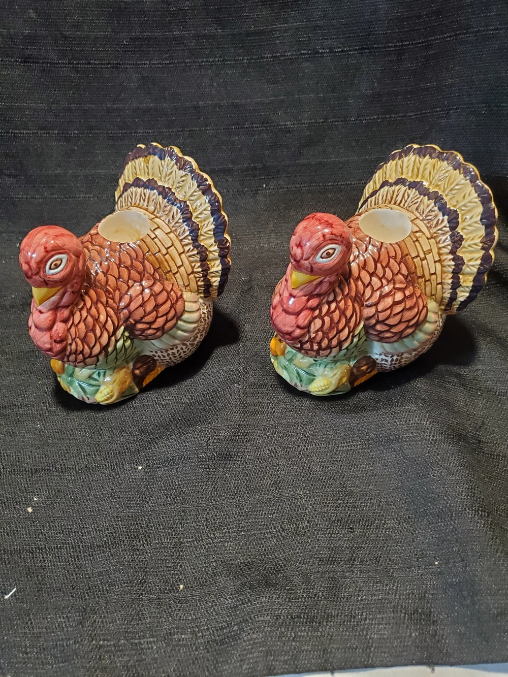 Vintage 1993 Omnibus Fitz and Floyd Turkey Candle Holders Pair Mint Condition